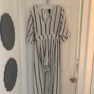 Stripped sweetheart neckline duster romper